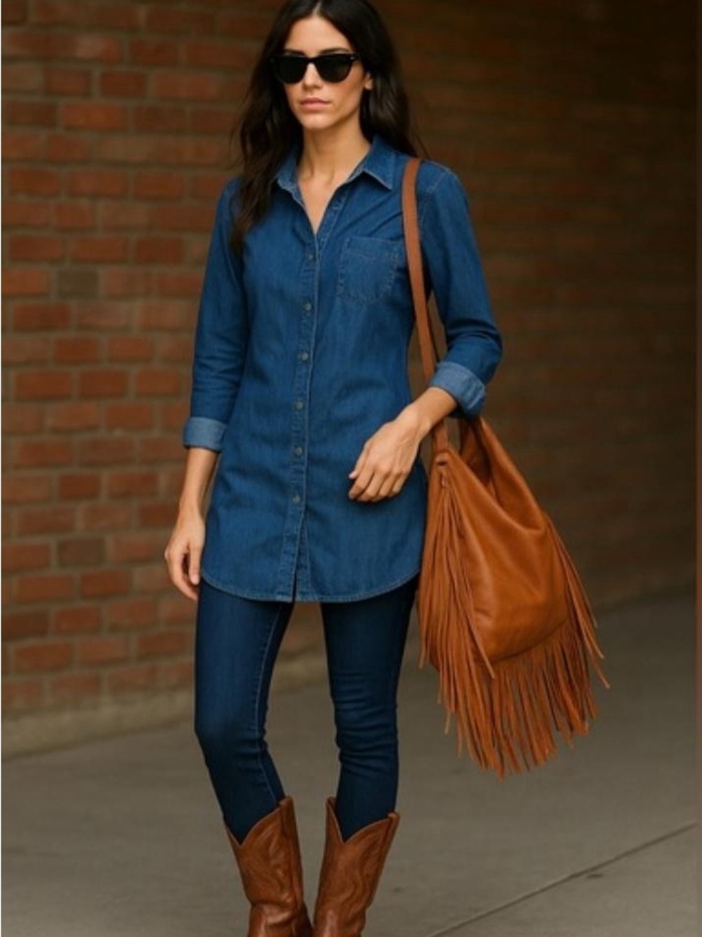 Woolrich Dark Denim Button-Up Shirt Dress with Side Slit